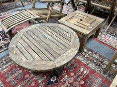 A plantation teak circular low table, diameter 75cm, height 40cm,