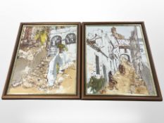 Two colour prints after Bernard Dupour : continental street scenes