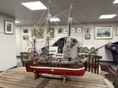 An impressive scale model of a galleon, length 147cm.