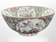 A 20th-century Cantonese porcelain fruit bowl, diameter 31cm.
