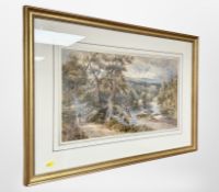 British School, late 18th century, Figure in a landscape with distant ruins, watercolour,