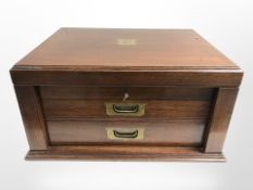 A Victorian mahogany and brass-inlaid three-division cutlery canteen, with key, width 49cm.