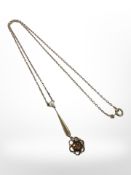 A 9ct gold citrine and seed pearl pendant on chain CONDITION REPORT: 4.