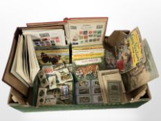 A quantity of stamps in albums, Wills cigarette cards,