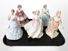 Five Coalport porcelain ladies to include 'Daphne', 'Rapture', 'Invitation', Young Love',