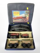 A Hornby Meccano gauge tin plate clockwork passenger set in box.