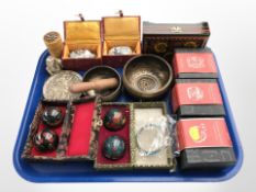 Oriental export wares including three contemporary Japanese netsukes, Chinese medicine balls,