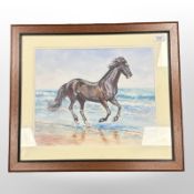 Chris Teal : A Horse on a Beech, watercolour with bodycolour, signed, 32 cm x 39 cm, framed.