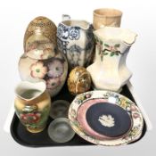 Assorted ceramics to include a Maling lustre jug, bowl and ginger jar,