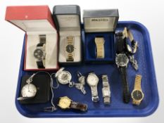 A group of modern gent's wristwatches including Sekonda, Titan, Seiko, etc.
