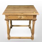 A pine single drawer occasional table, width 56cm, together with a folding card table.