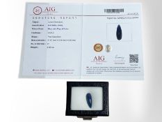 A natural loose opal, blue with play of colour, pear cabochon, 6.88ct, with AIG certificate.