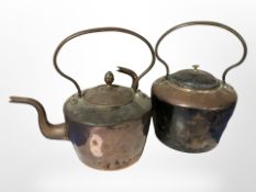 Two 19th-century copper kettles, height 29cm.