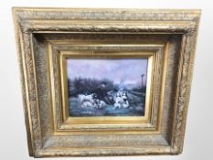 After Jules Bertrand Gélibert, A game shooter and dogs sat beside a fire, colour print,