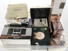 A group of home wares including Salter air fryer, Denver micro Hi-Fi system, lighting, etc.