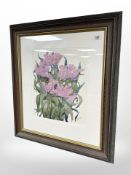 Mary Ann Rogers (British, Contemporary) Still Life with Pink Tulips, watercolour, signed in pencil,