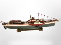 A remote-controlled scale model of a Danish paddle steamer, length 130cm.