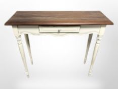 A reproduction French style painted hall table, 100cm w x 35cm d x 85cm h.