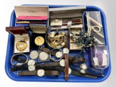 A collection of pocket and wristwatches including Ingersoll, Seiko, Elco etc, coins,