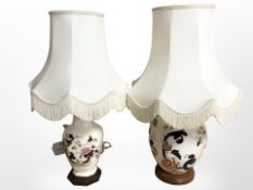 Two Masons table lamps with shades, height 56cm.