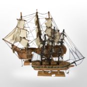 Two scale model sailing ships, tallest 45cm.