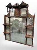 A late Victorian rosewood and satin inlaid over mantel mirror,