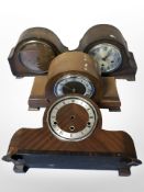 Four Art Deco mantle clocks.