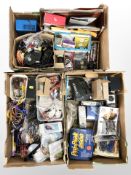 A quantity of remote control vehicle hobbyist parts including hand set, batteries, cables, etc.