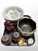 A contemporary oriental pedestal fruit bowl, Poole oyster-shaped dish,