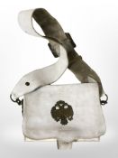 A leather dispatch satchel bearing brass Prussian crest.