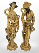 A pair of oriental resin figures, height 49cm.