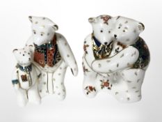 Two Royal Crown Derby teddy bear paperweight figure groups, tallest 9cm.