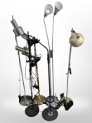 Seven Scandinavian standard lamps / table lamp etc.