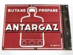 A French enameled metal double sided Antargaz sign, 65cm x 45cm.