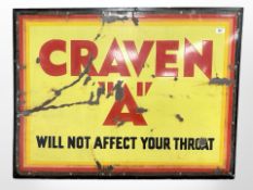 An enamelled advertising sign - Craven 'A' WIll not affect your throat, laid down to board,