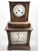 Two Victorian oak-cased mantel clocks, tallest 27cm.