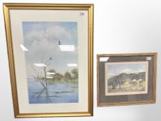 D R Winhall : Landscape with Lake and Two Birds, oil on board, signed, 53 cm x 34 cm,