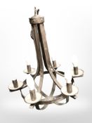 A contemporary wrought-metal six-sconce chandelier, diameter 50cm.