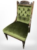 A late Victorian mahogany salon chair.