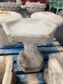 A concrete acanthus leaf hexagonal bird bath, height 42cm.