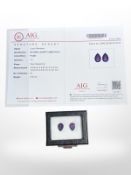 A pair of natural quartz (Amethyst) loose gemstones, pear faceted cut, purple colour, 9.