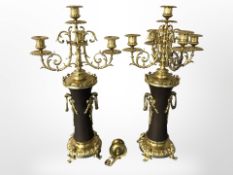 An ornate pair of reproduction gilt metal five-sconce candelabra, height 54cm.