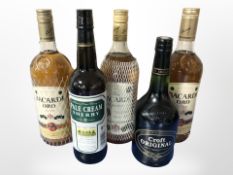 2 bottles of Cream sherry and three bottles of Bacardi Oro.