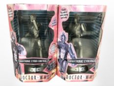 Two Character Doctor Who animatronic Cybermen figurines in original boxes.