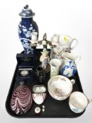 A contemporary Chinese blue and white porcelain lidded vase, a Crummles enameled lidded box,