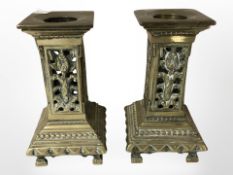 A pair of Victorian cast-brass candlesticks, height 12cm.
