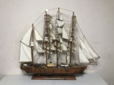 A scale model four-masted sailing ship, length 97cm.