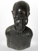 An African carved hardwood bust of a man, height 30cm.