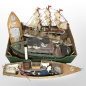 Five various scale model boats and ships.
