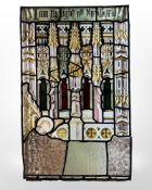 A stained glass panel, John 8:12 I am the light of the world,
